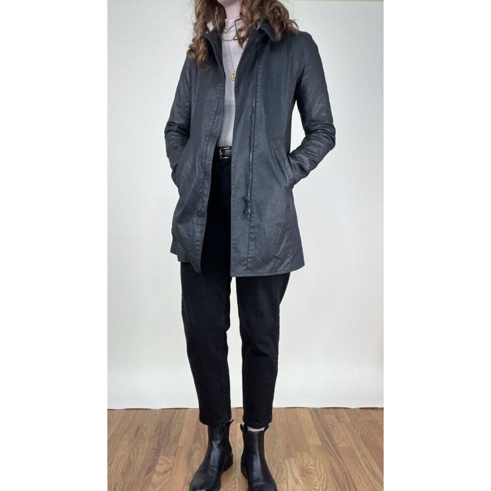 M0851 Waxed Cotton Faux Leather Peacoat Preppy Field Barn Utility Jacket Coat - Picture 5 of 9